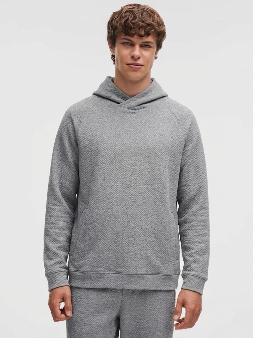 Men’s Lululemon Ease the Day Hoodie Size L Gray Textured Waffle Zipper Pockets